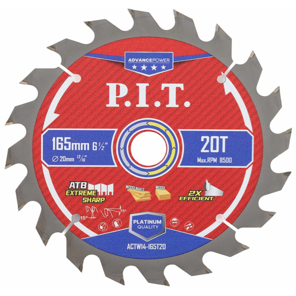 Диск пильный по дереву P.I.T. ADVANCE 165 х 20Т х 20 мм ATB (ACTW14-165T20)