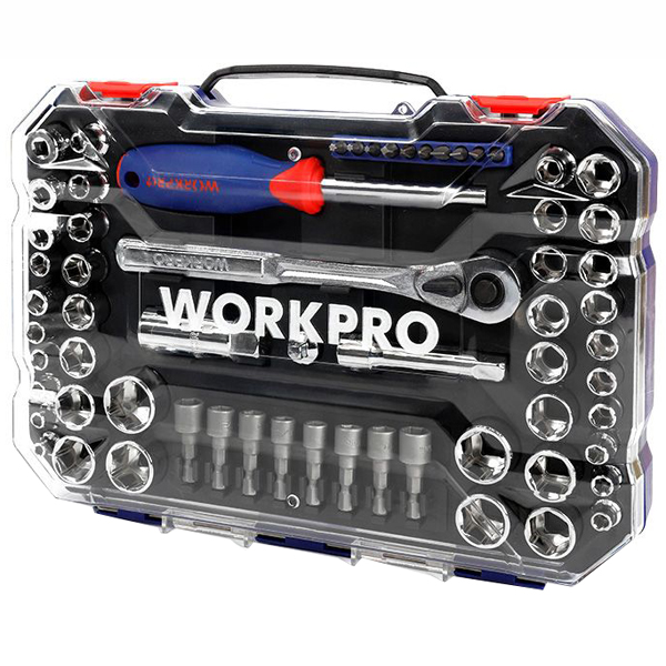 Набор торцевых головок с трещоткой WORKPRO 63 предмета 1/4" 3/8" (WP202566)