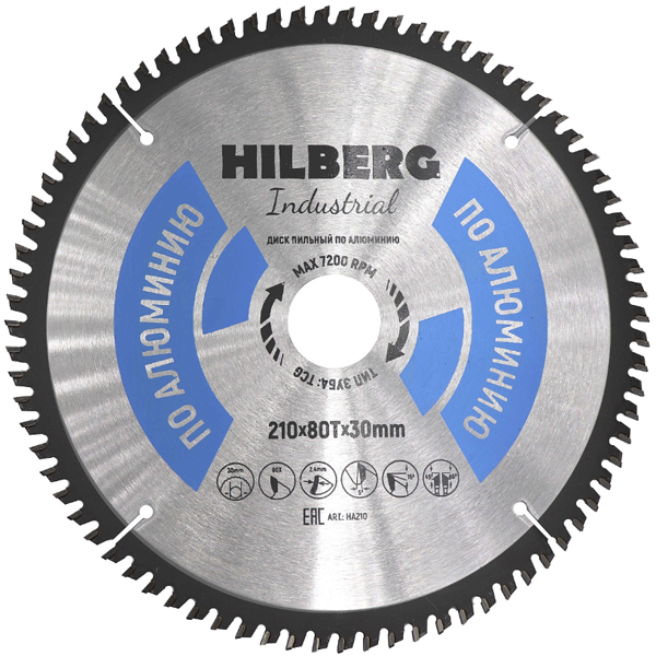 Диск пильный по алюминию HILBERG Industrial 210 х 80Т х 30 мм (HA210)