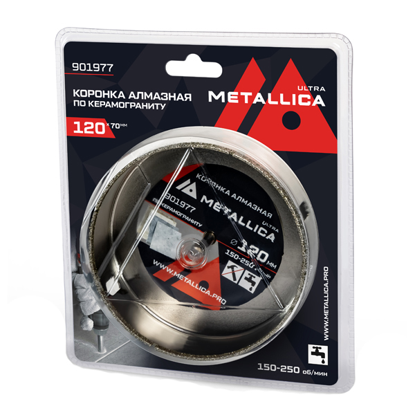 Коронка алмазная по керамограниту METALLICA Ultra 120 х 70 мм со сверлом (901977)