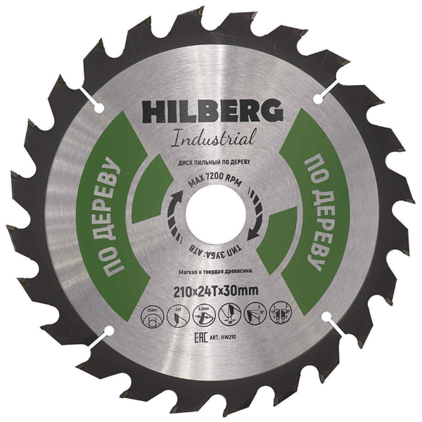 Диск пильный по дереву HILBERG Industrial 210 х 24Т х 30 мм (HW210)