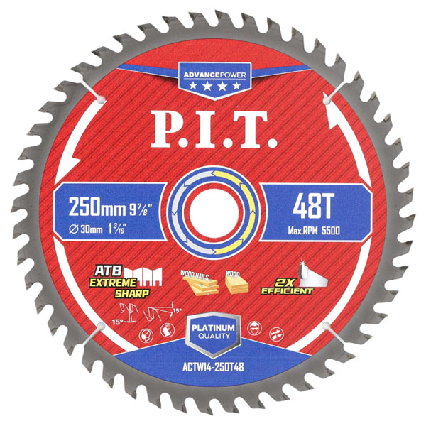 Диск пильный по дереву P.I.T. ADVANCE 250 х 48Т х 30 мм ATB (ACTW14-250T48)