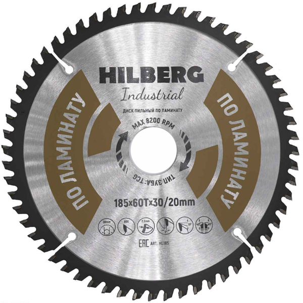 Диск пильный по ламинату HILBERG Industrial 185 х 60Т х 20/30 мм (HL185)