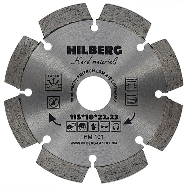 Диск алмазный сегментный HILBERG Hard Materials Laser 115 х 22,2 мм армированный бетон (HM101)