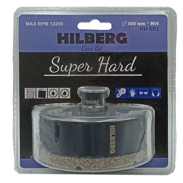 Коронка алмазная по керамограниту HILBERG для сухого сверления М14 100 мм (HH691)