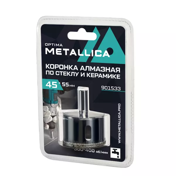 Коронка алмазная по стеклу и керамике METALLICA Optima 55 х 55 мм (901557)