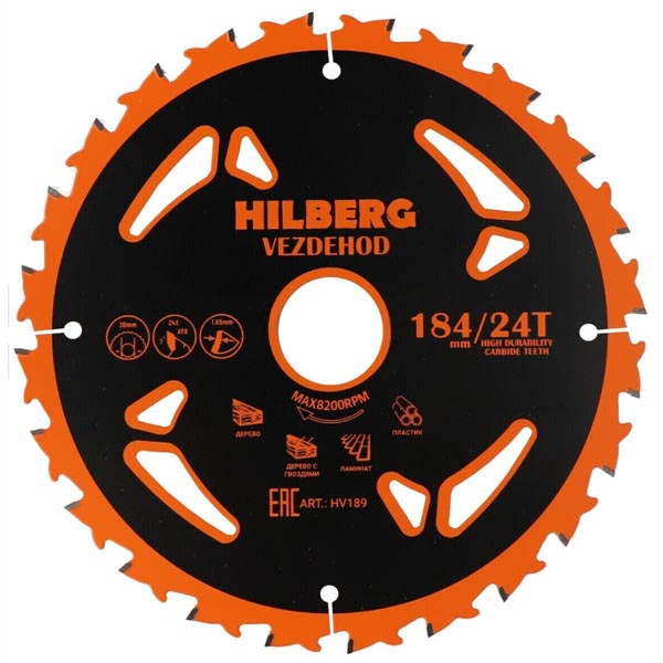 Диск пильный по дереву HILBERG Vezdehod 184 х 24Т х 30 мм (HV189)