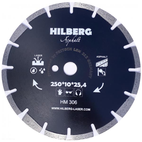 Диск алмазный сегментный HILBERG Asphalt Laser с защитным зубом 250 х 25,4/12 мм асфальт (HM306)