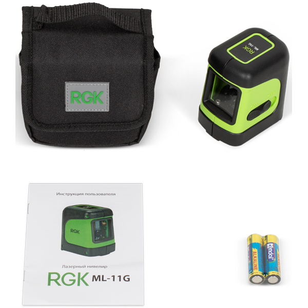 Нивелир лазерный RGK ML-11G 2 х 360, 10 м, ±0,2 мм/м, зеленый луч, 2 х АА 1,5В (775090)