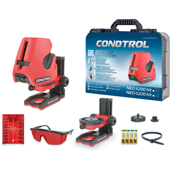 Нивелир лазерный CONDTROL NEO X200 Kit 20/60 м, ±0,3 мм/м/, красный луч, 2 x 1,5В АА LR6 (1-2-400)