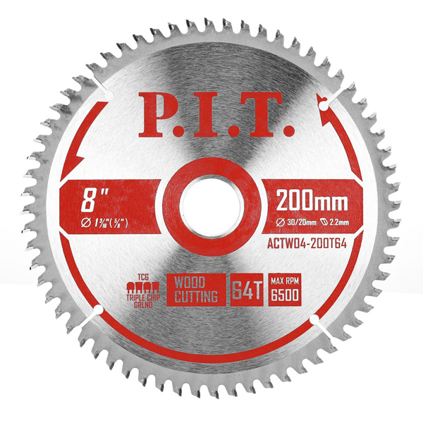 Диск пильный по дереву P.I.T. 200 х 64Т х 30/20 мм TCG (ACTW04-200T64)