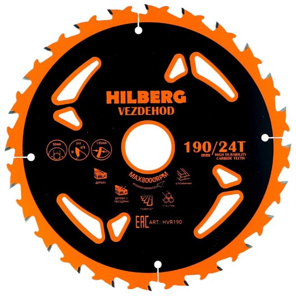 Диск пильный по дереву HILBERG Vezdehod 190 х 24Т х 30 мм reverse (HVR190)