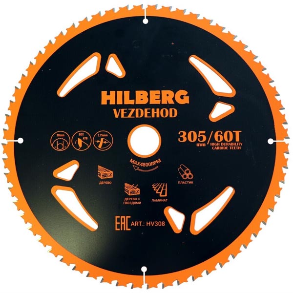 Диск пильный по дереву HILBERG Vezdehod 305 х 60Т х 30 мм (HV308)