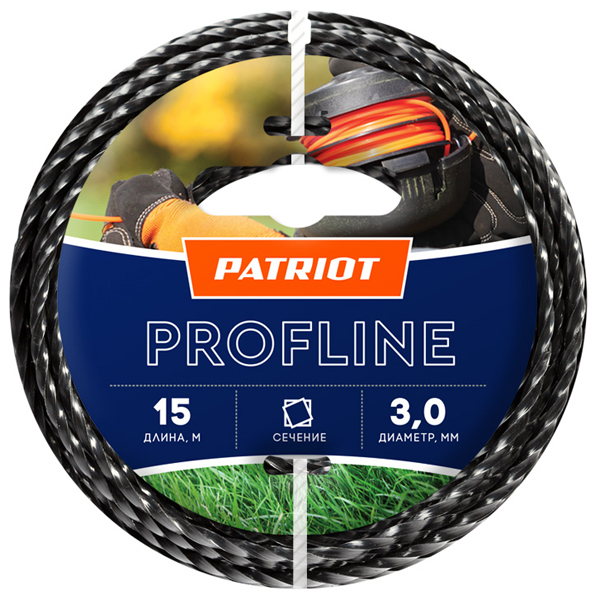 Леска триммерная PATRIOT витой квадрат Profline 3,0 мм 15 м черный (805402211)