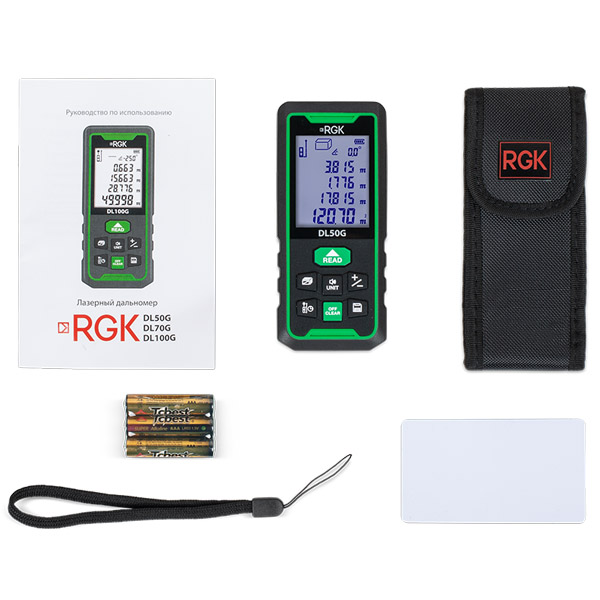 Дальномер лазерный RGK DL50G с поверкой. до 50 м. зеленый луч, 3 х 1,5 В ААА (755726)