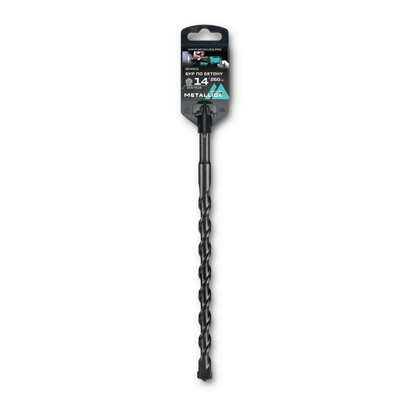 Бур METALLICA Optima SDS-Plus 14 х 260/200 мм, напайка с центром, 2 спирали (904503)