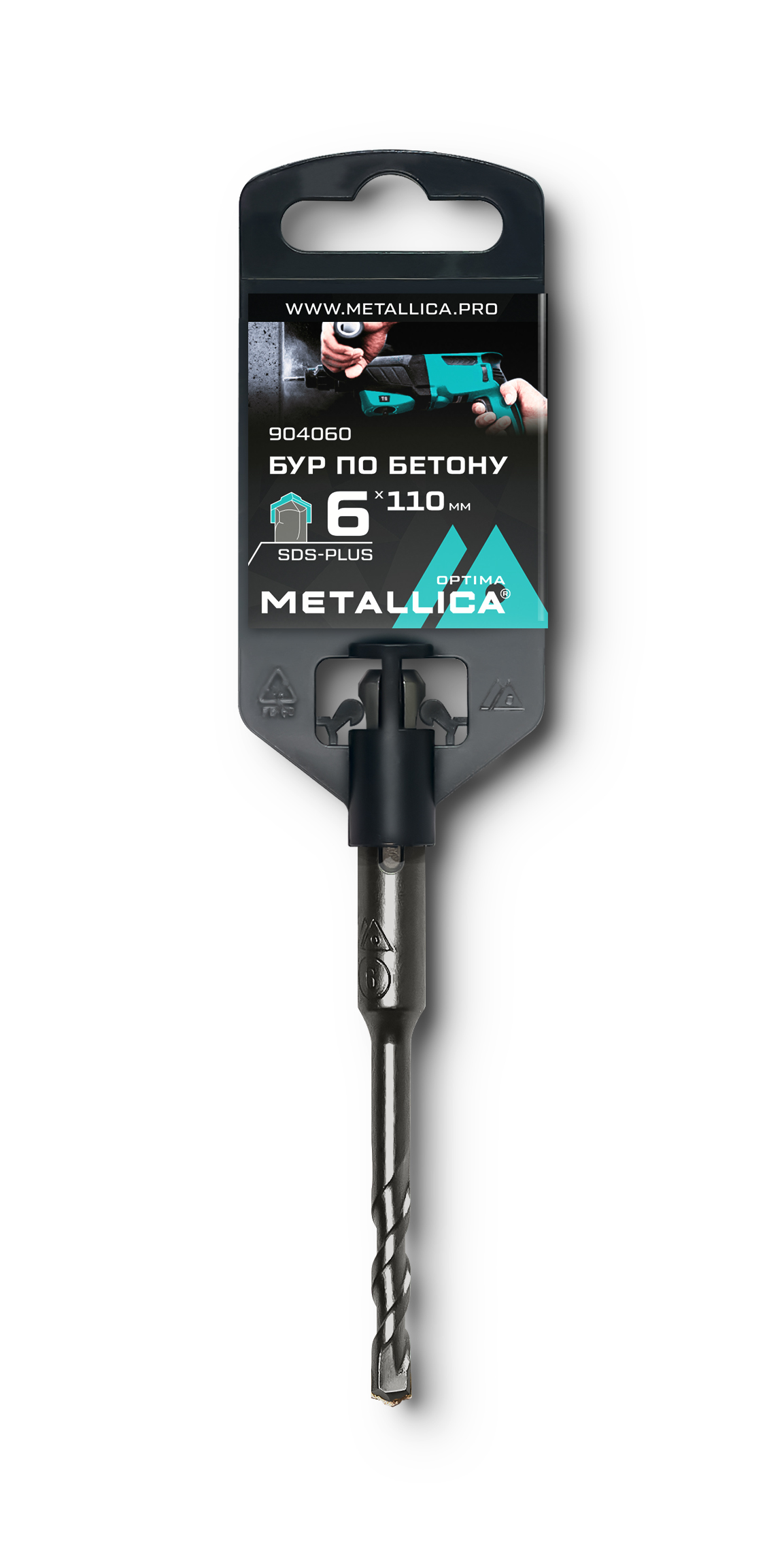 Бур METALLICA Optima SDS-Plus 6 х 110/50 мм, напайка с центром, 2 спирали (904060)