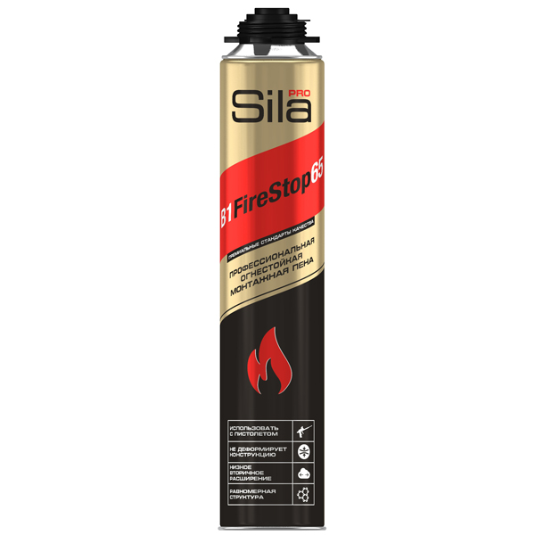 Пена монтажная Sila Pro B1 Firestop 65 профессиональная огнестойкая от -5°C до +30°C 850 мл (SPFR65)