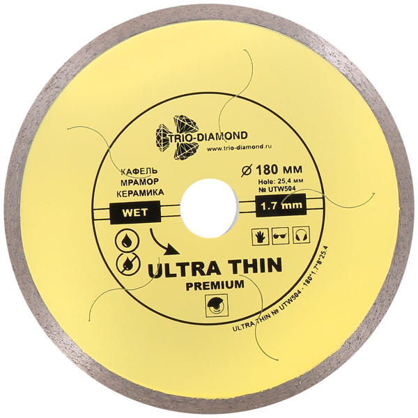 Диск алмазный сплошной TRIO-DIAMOND ультратонкий 180 х 25,4 мм керамогранит (UTW504)