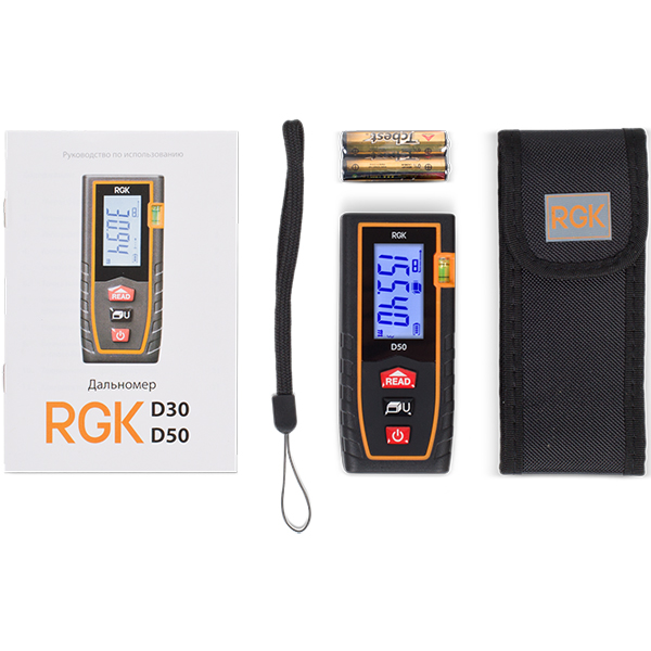 Дальномер лазерный RGK D50 до 50 м, красный луч, 2 х 1,5 В ААА (4610011871825)