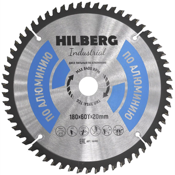 Диск пильный по алюминию HILBERG Industrial 180 х 60Т х 20/30 мм (HA185)