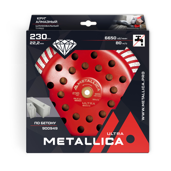 Чашка алмазная турбированная METALLICA Ultra 230 мм бетон (900949)