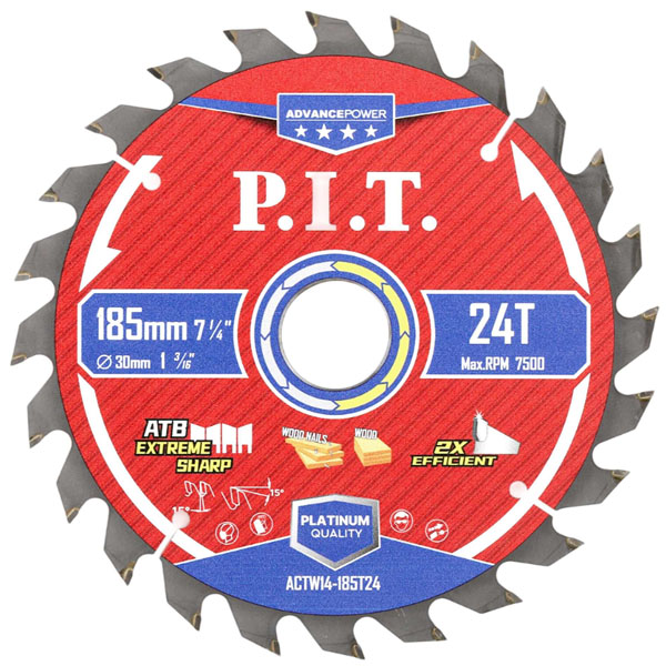 Диск пильный по дереву P.I.T. ADVANCE 185 х 24Т х 30 мм ATB (ACTW14-185T24)