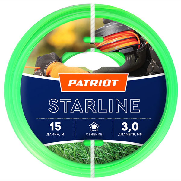 Леска триммерная PATRIOT звезда Starline 3,0 мм 15 м зеленая (805201066)