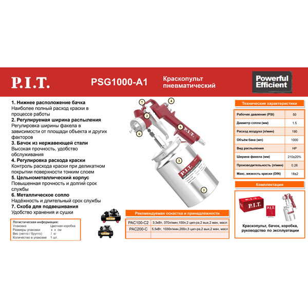 Краскораспылитель P.I.T. PSG1000-A1 (PSG1000-A1)