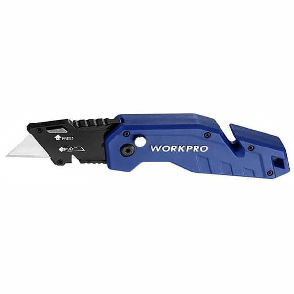 Нож складной металлический WORKPRO синий 180/120 мм (WP211008)
