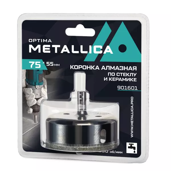 Коронка алмазная по стеклу и керамике METALLICA Optima 75 х 55 мм (901601)