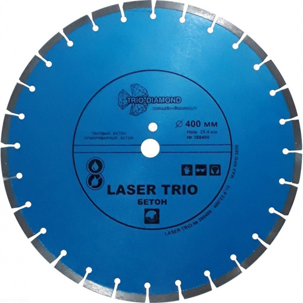 Диск алмазный сегментный Laser Trio TRIO-DIAMOND 400 х 25,4/12 мм армированный бетон (380400)