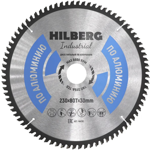 Диск пильный по алюминию HILBERG Industrial 216 х 80Т х 30 мм (HA216)
