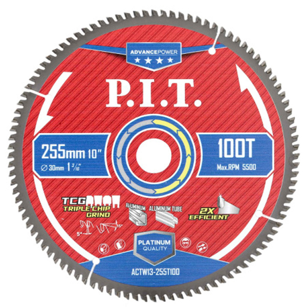 Диск пильный по алюминию P.I.T. ADVANCE 255 х 100T х 30 мм TCG (ACTW13-255T100)