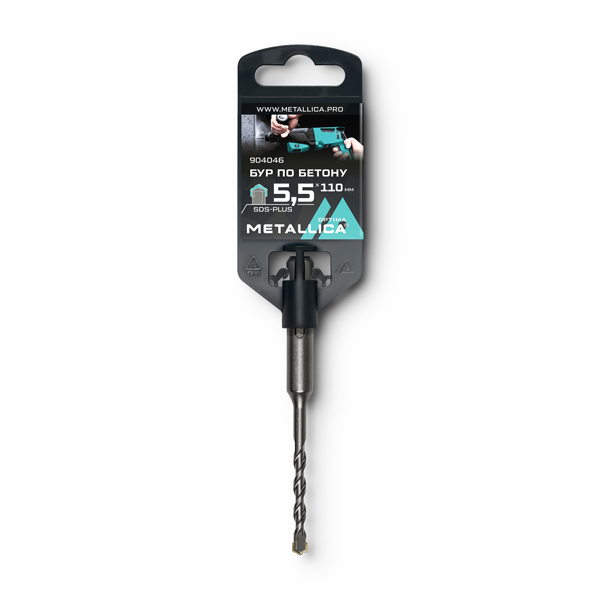 Бур METALLICA Optima SDS-Plus 5,5 х 110/50 мм, напайка с центром, 2 спирали (904046)