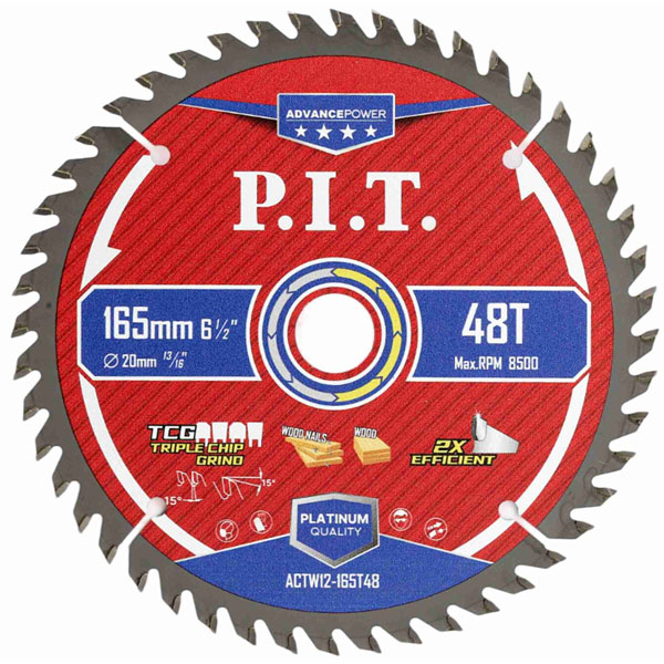 Диск пильный по дереву P.I.T. ADVANCE 165 х 48Т х 20 мм TCG (ACTW12-165T48)