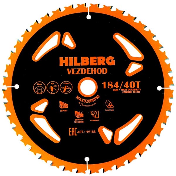 Диск пильный по дереву HILBERG Vezdehod 184 х 40Т х 16 мм (HV188)