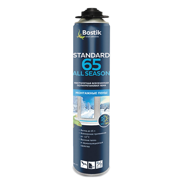 Пена монтажная BOSTIK Standart 65 All Seasons профессиональная всесезонная от -15°С до +30°С 800 мл (20020006)