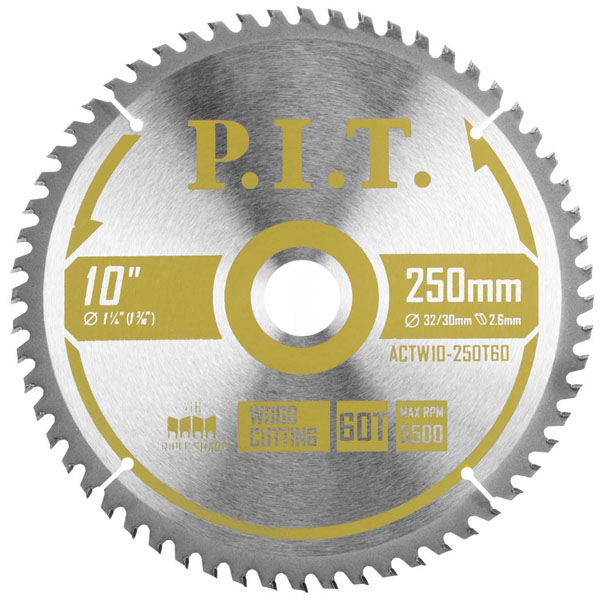 Диск пильный по дереву P.I.T. 250 х 60Т х 32/30 мм ATB (ACTW10-250T60)