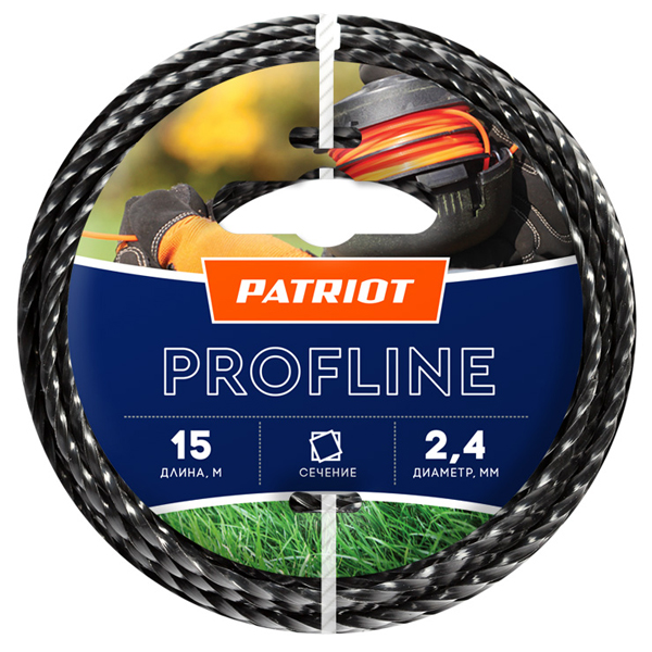 Леска триммерная PATRIOT витой квадрат Profline 2,4 мм 15 м черный (805402206)