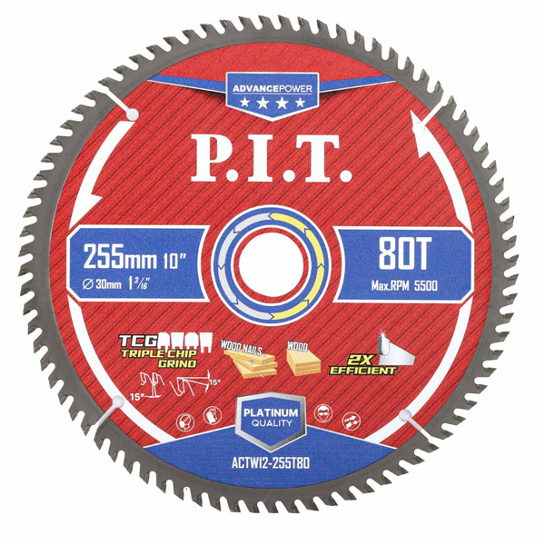 Диск пильный по дереву P.I.T. ADVANCE 255 х 80Т х 30 мм TCG (ACTW12-255T80)