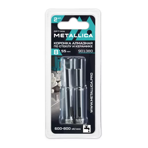 Коронка алмазная по стеклу и керамике METALLICA Optima 8 х 55 мм 2 шт (901380)