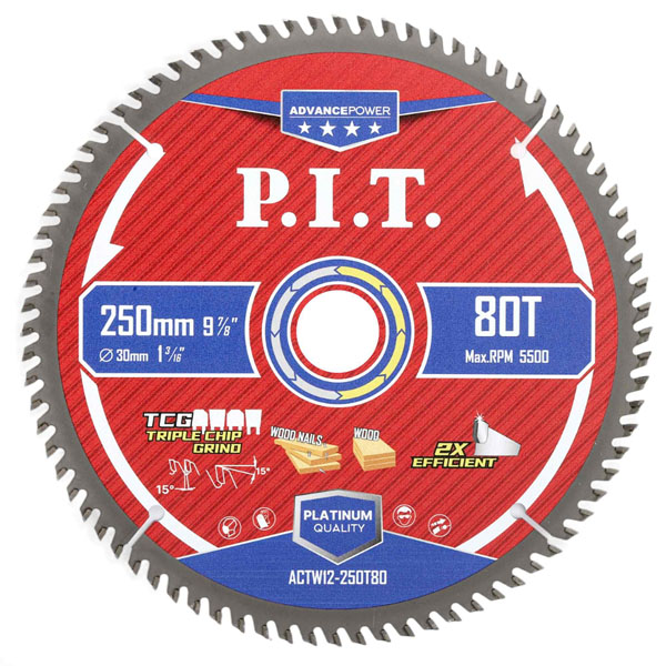Диск пильный по дереву P.I.T. ADVANCE 250 х 80Т х 30 мм TCG (ACTW12-250T80)