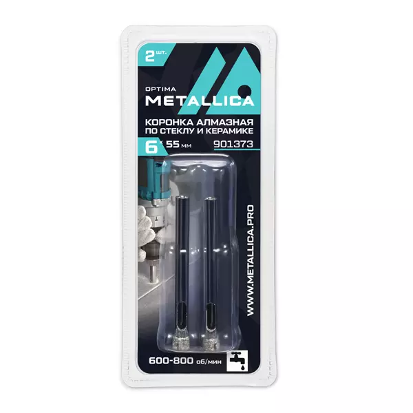 Коронка алмазная по стеклу и керамике METALLICA Optima 6 х 55 мм 2 шт (901373)