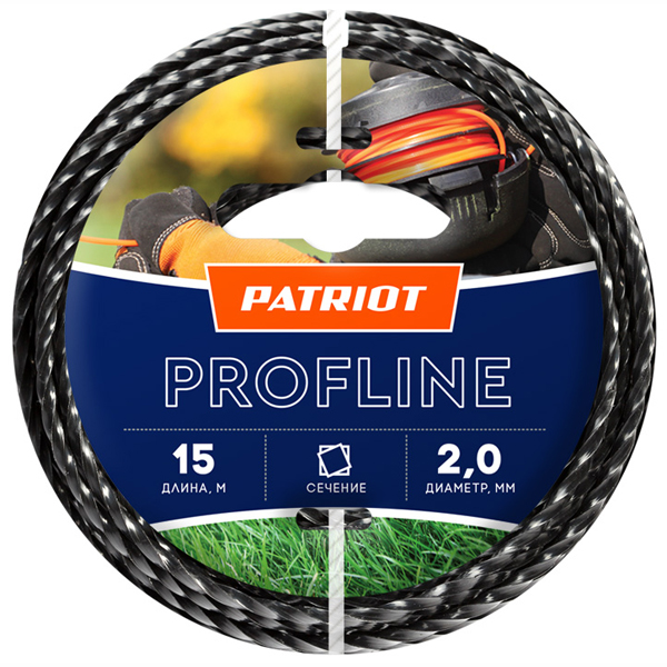 Леска триммерная PATRIOT витой квадрат Profline 2,0 мм 15 м черный (805402201)