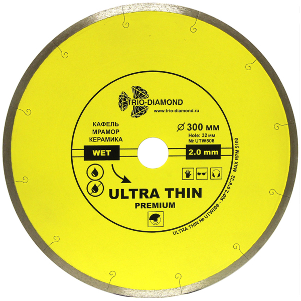 Диск алмазный сплошной TRIO-DIAMOND Ultra Thin Hot Press ультратонкий 300 х 32/22,2 мм керамогранит (UTW508)