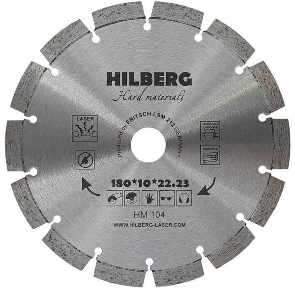 Диск алмазный сегментный HILBERG Hard Materials Laser 180 х 22,2 мм армированный бетон (HM104)