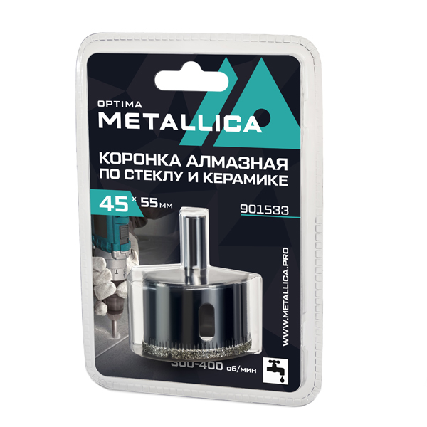 Коронка алмазная по стеклу и керамике METALLICA Optima 45 х 55 мм (901533)