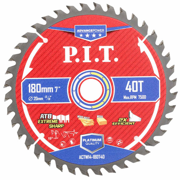 Диск пильный по дереву P.I.T. ADVANCE 180 х 40Т х 20 мм ATB (ACTW14-180T40)