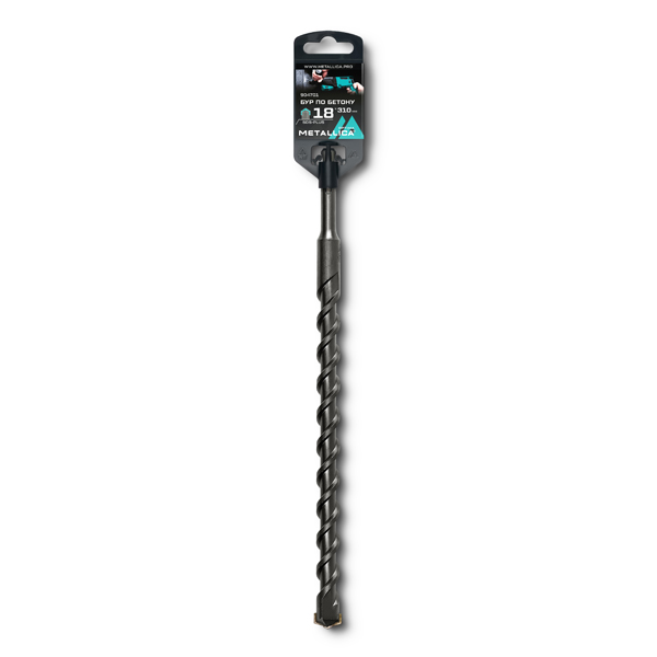 Бур METALLICA Optima SDS-Plus 18 х 310/250 мм, напайка с центром, 2 спирали (904701)